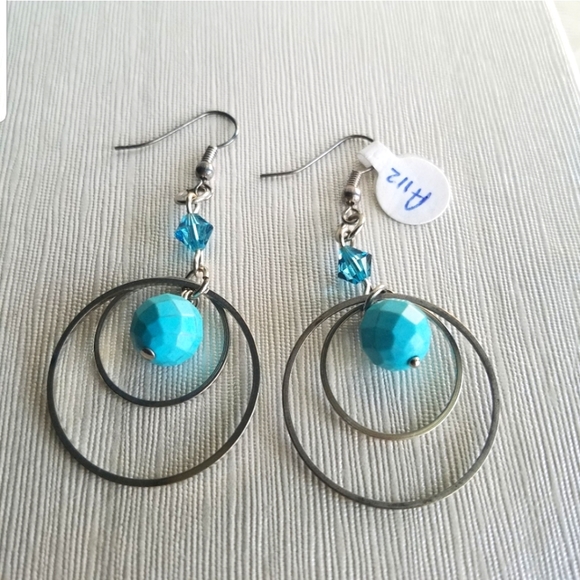 Swarovski Jewelry - Swarovski Elements Turquoise Blue Silver Tone Circle Earrings NWT